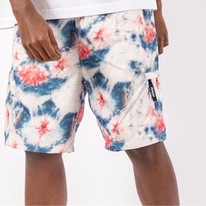 stussy tie dye sport fully mesh lined multi-pockets shorts cargo pockets large